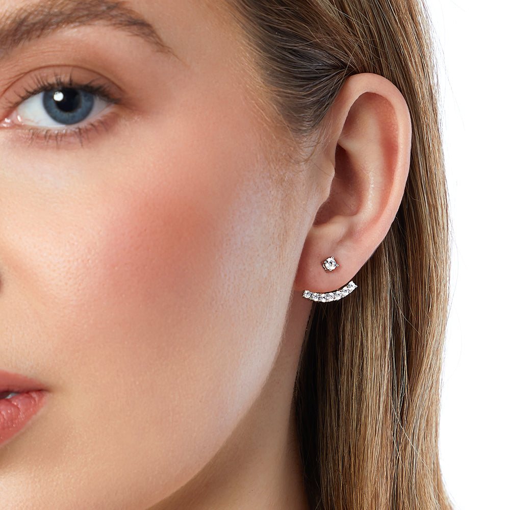 Sterling Silver Jacket Earrings With Solitaire Stud Row Of Cubic Zirconia's JOOLS by Jenny Brown