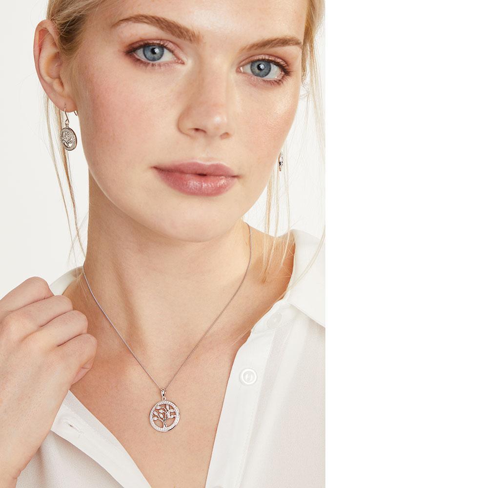 Sterling Silver Tree Of Life Drop Earrings  Set With White Cubic Zirconia BranchesEarrings - JOOLS By Jenny Brown