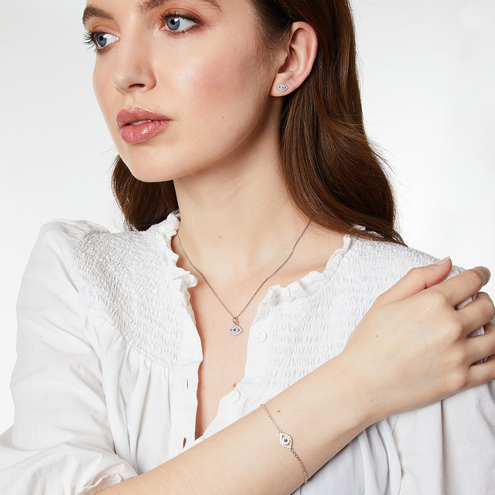 Sterling Silver Earrings Evil Eye Earrings Set with A Blue Stone Centre-JOOLS by Jenny Brown