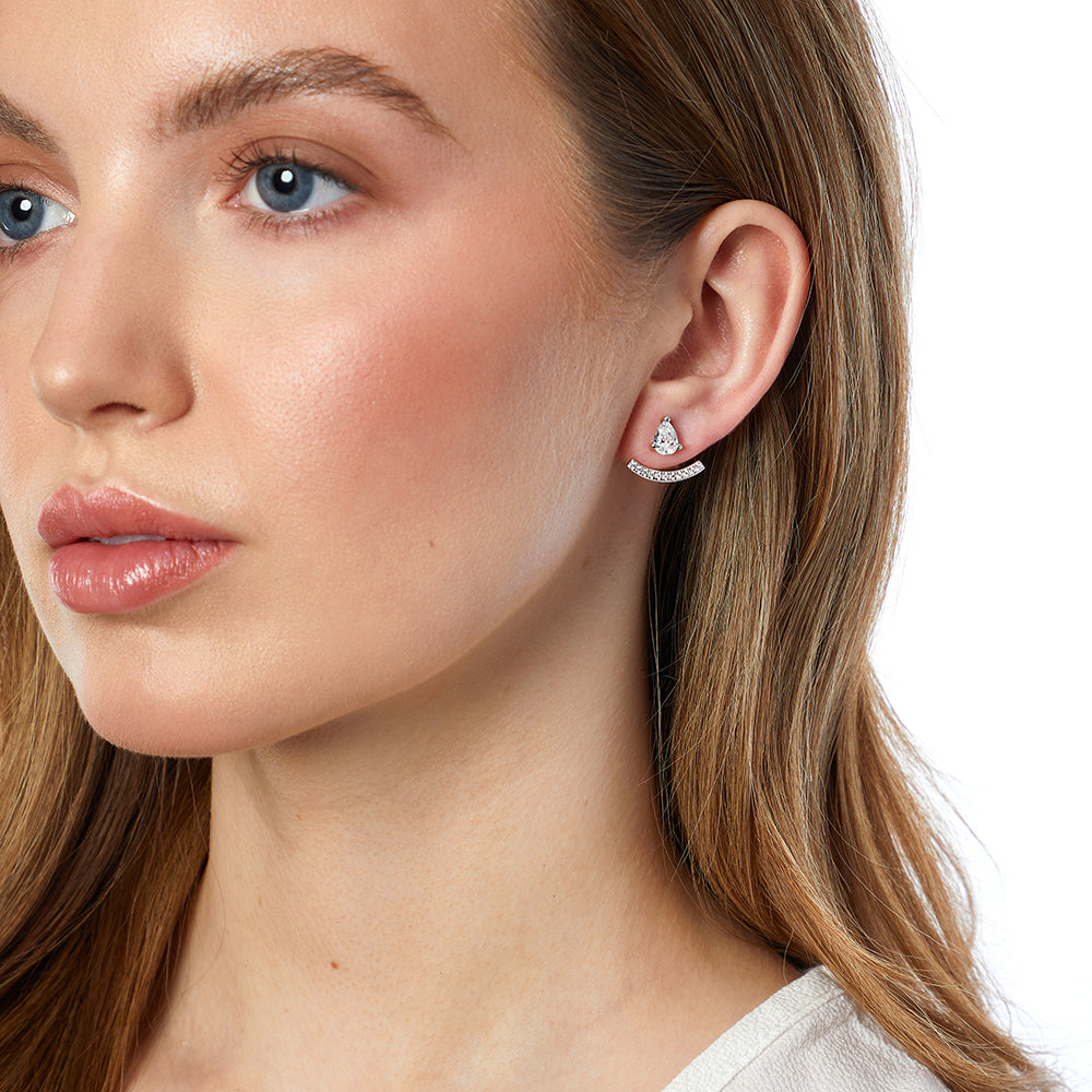 Sterling Silver Jacket Earrings With A Cubic Zirconia Pear Stud -JOOLS by Jenny Brown