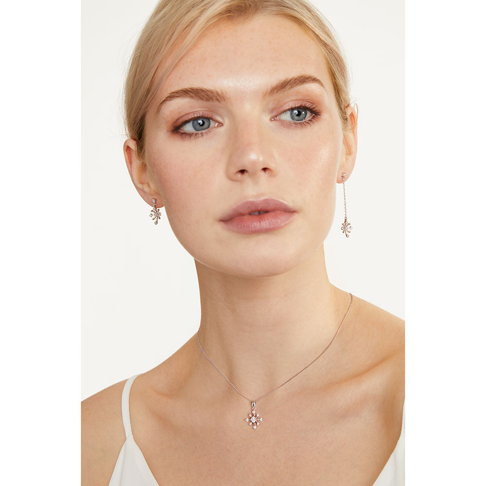 Sterling Silver Snowflake Long Short Chain Earrings- JOOLS By Jenny Brown