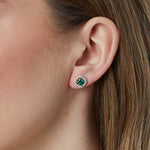 Load image into Gallery viewer, Sterling Silver Green Emerald Cubic Zirconia Halo Earrings JOOLS by Jenny Brownn
