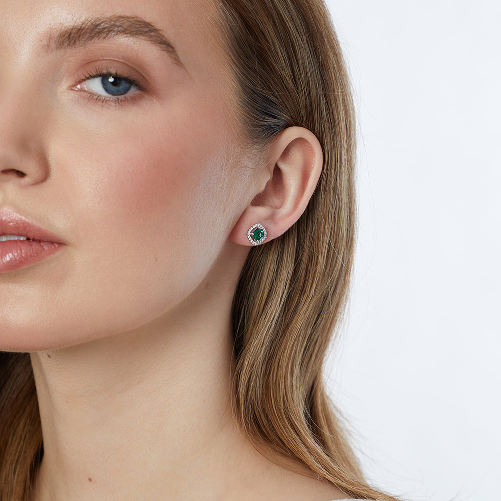Sterling Silver Green Emerald Cubic Zirconia Halo Earrings JOOLS by Jenny Brownn