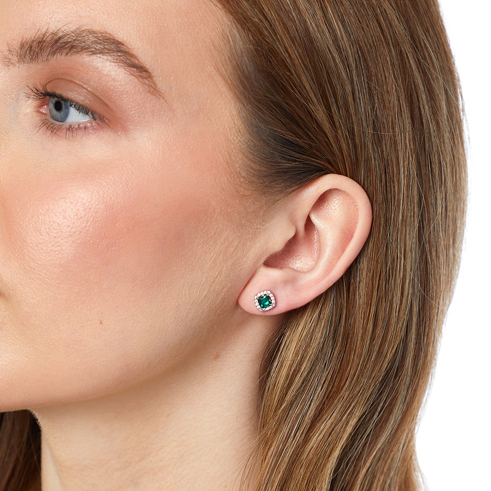Sterling Silver Green Emerald Cubic Zirconia Halo Stud Earrings JOOLS by Jenny Brown