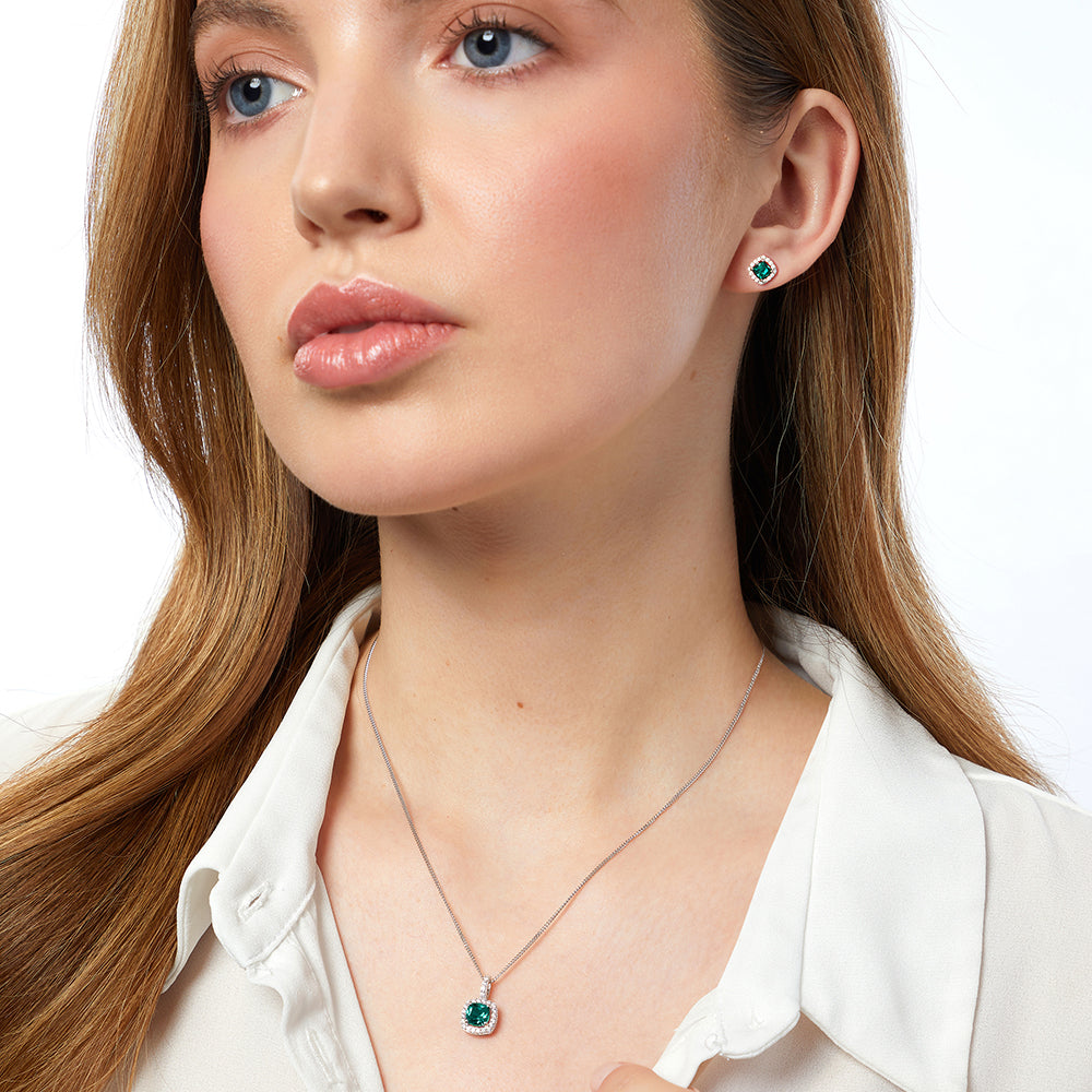 Sterling Silver Green Emerald Cubic Zirconia Halo Stud Earrings JOOLS by Jenny Brown