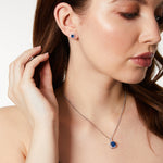 Load image into Gallery viewer, Sterling Silver Small Blue Sapphire Cubic Zirconia Halo Earrings JOOLS by Jenny Brown
