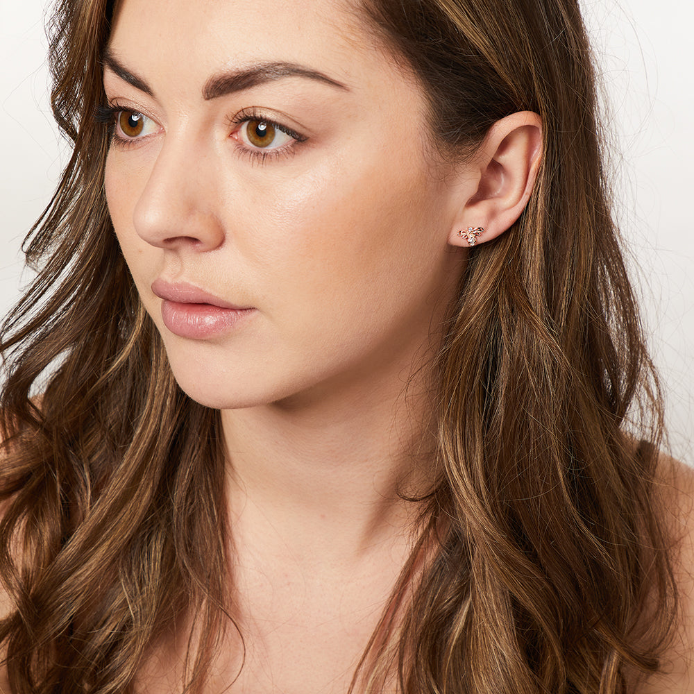 Sterling Silver Bee  and Rose Gold Stud Earrings Set with Cubic Zirconia- JOOLS by Jenny Brown