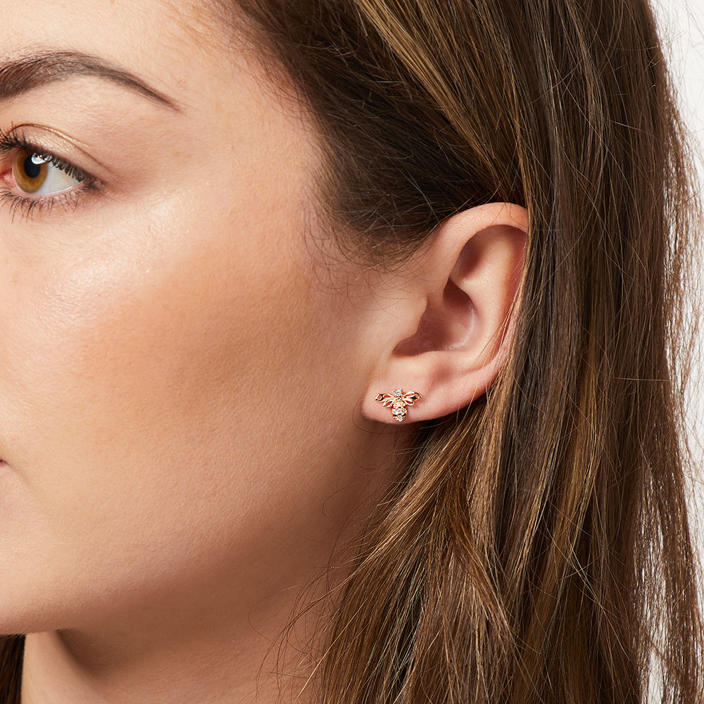 Sterling Silver Bee  and Rose Gold Stud Earrings Set with Cubic Zirconia- JOOLS by Jenny Brown