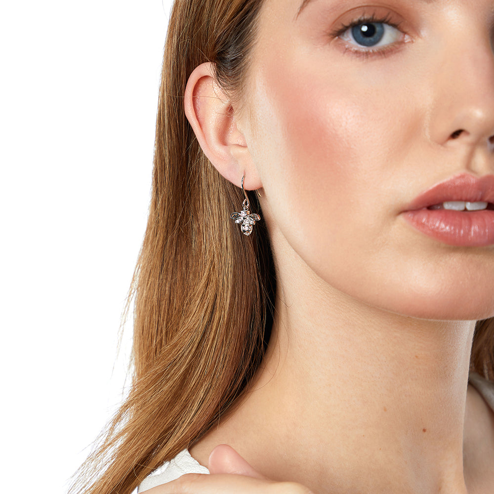 Sterling Silver Drop Bee Earrings With Cubic Zirconias JOOLS by Jenny Brown