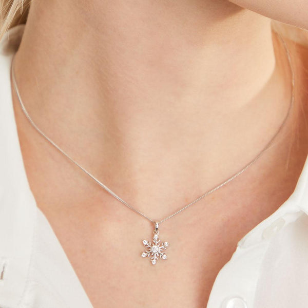 Sterling Silver  & Cubic Zirconia  Small Snowflake Necklace - JOOLS By Jenny Brown