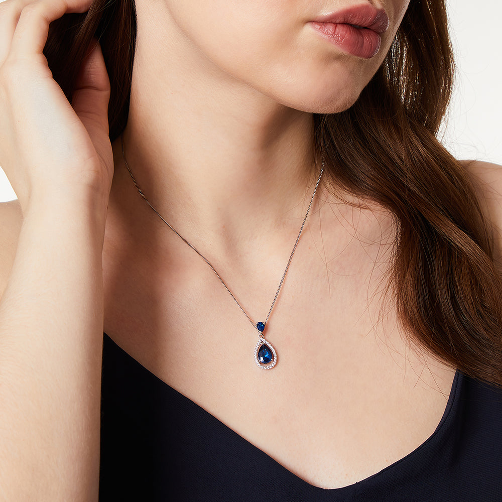 Sterling Silver Suspended Sapphire Blue Zirconia Halo Pendant- JOOLS by Jenny Brown