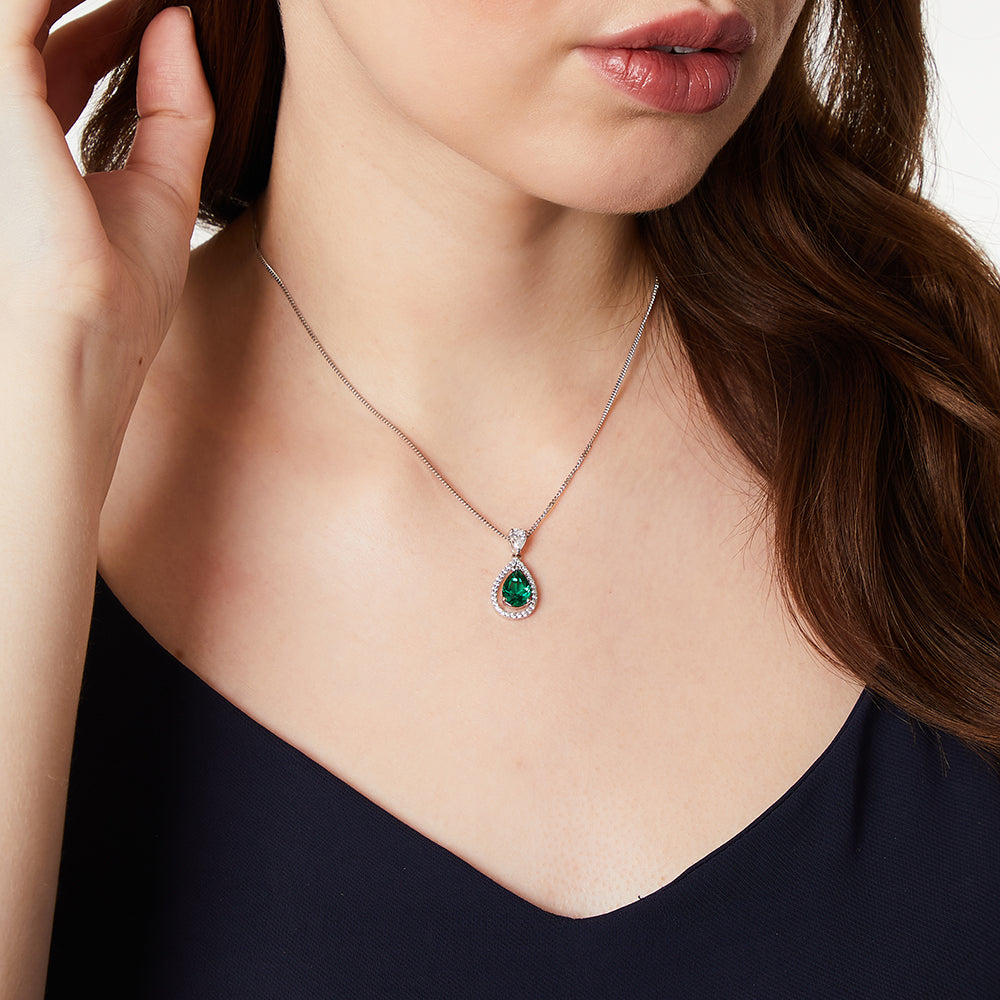 Sterling Silver Emerald Green Zirconia Teardrop Pendant Set With A Teardrop Bale JOOLS by Jenny Brown