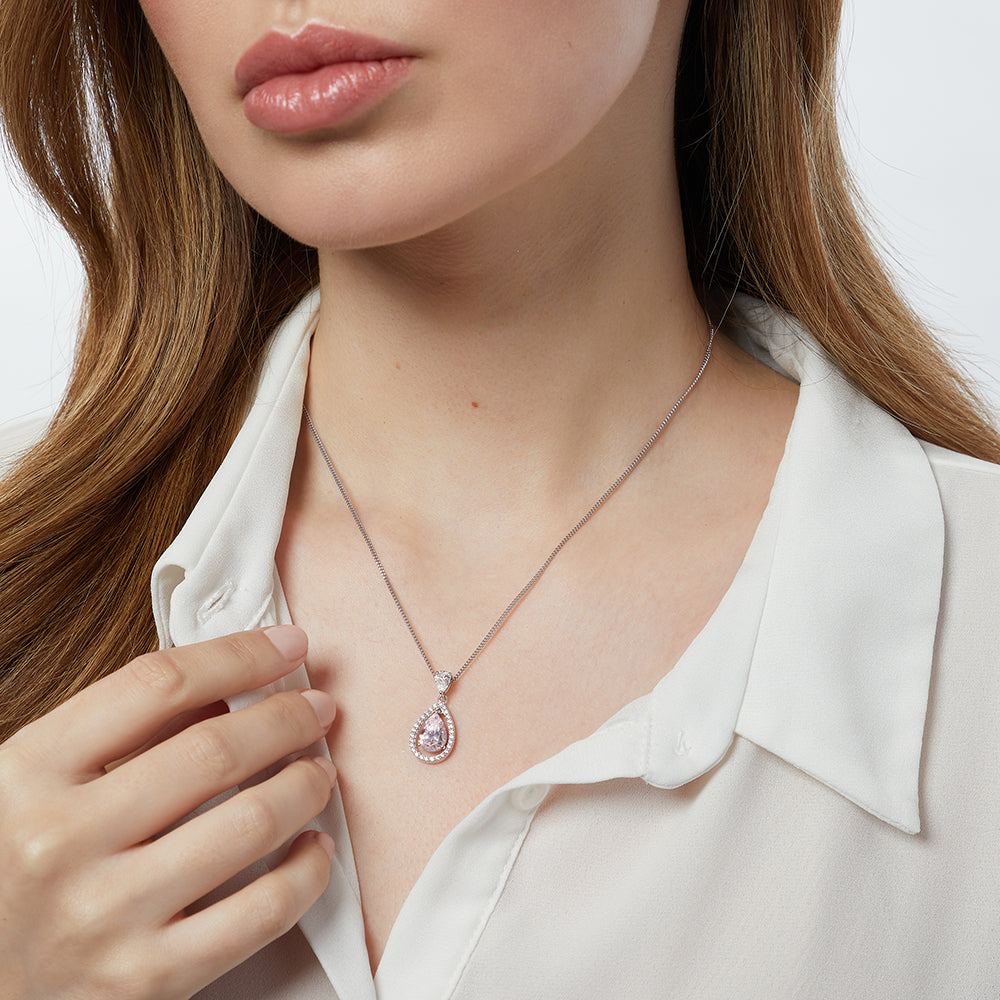 Sterling Silver Light Pink Zirconia Teardrop Pendant Set With A Teardrop Bale Pendant - JOOLS By Jenny Brown