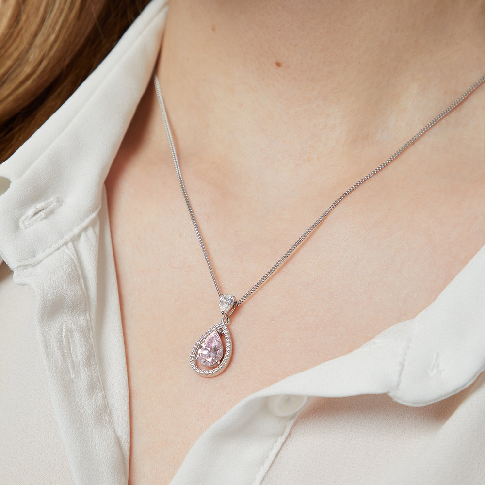 Sterling Silver Light Pink Zirconia Teardrop Pendant Set With A Teardrop Bale Pendant- JOOLS By Jenny Brown