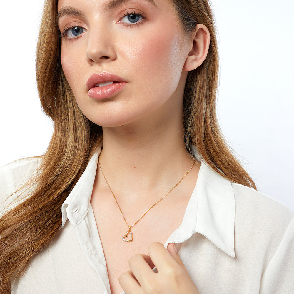 Yellow Gold Heart Pendant Half Set With Cubic Zirconia Stones - JOOLS By Jenny Brown