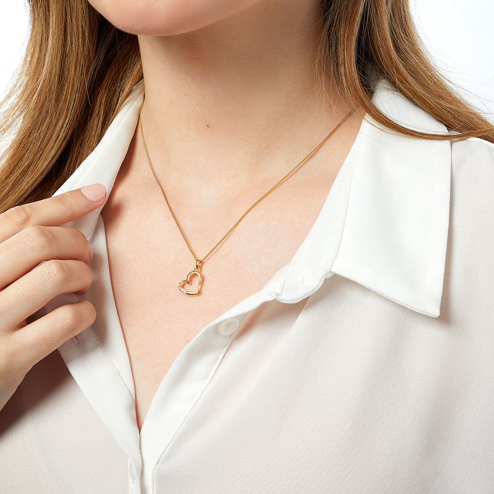 Yellow Gold Heart Pendant Half Set With Cubic Zirconia Stones - JOOLS By Jenny Brown