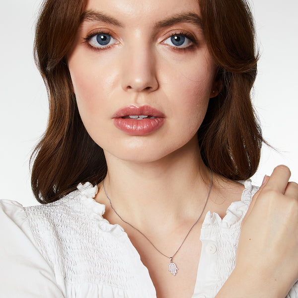 Sterling Silver Hamsa Hand Necklace Pave Set With Cubic Zirconia Stones  - JOOLS By Jenny Brown