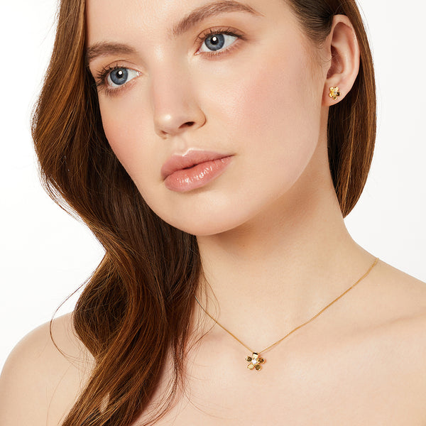 Yellow Gold Flower Pendant With Cubic Zirconia Centre-JOOLS by Jenny Brown