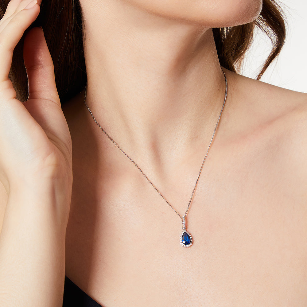 Sterling Silver Sapphire Blue Zirconia Teardrop PendantPendants - JOOLS By Jenny Brown