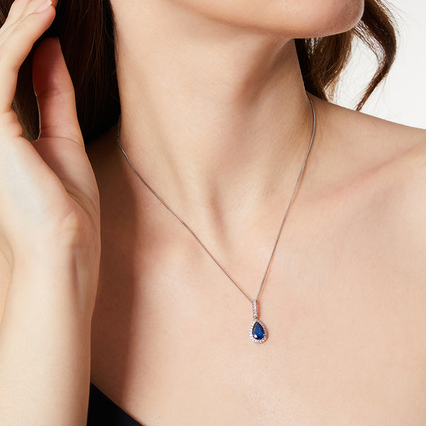 Sterling Silver Sapphire Blue Zirconia Teardrop PendantPendants - JOOLS By Jenny Brown
