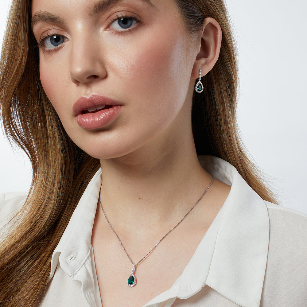 Sterling Silver Emerald Green Zirconia Teardrop Pendant - JOOLS By Jenny Brown