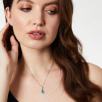 Load image into Gallery viewer, Sterling Silver Ocean Blue Turquoise Zirconia Teardrop Pendant - JOOLS By Jenny Brown
