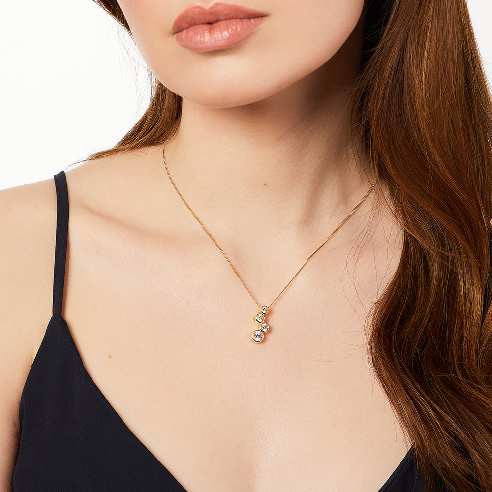Yellow Gold Four Stone Bubble Drop Pendant With Cubic Zirconia's-JOOLS by Jenny Brown