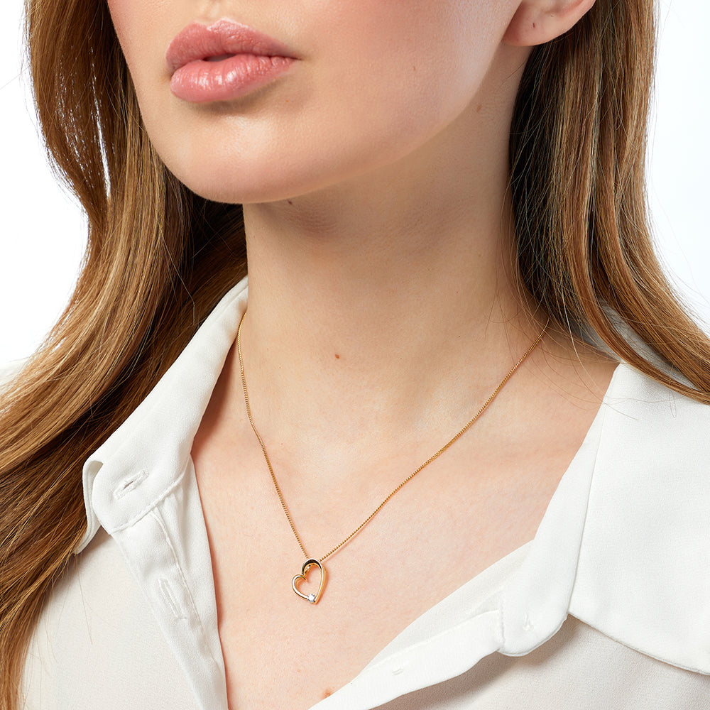 Sterling Silver Yellow Gold Plated Open Heart Pendant Set With Small Cubic Zirconia-JOOLS by Jenny Brown