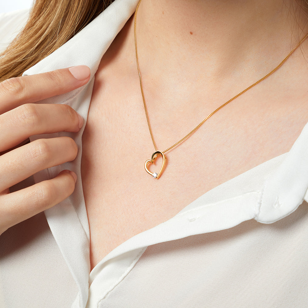 Sterling Silver Yellow Gold Plated Open Heart Pendant Set With Small Cubic Zirconia-JOOLS by Jenny Brown