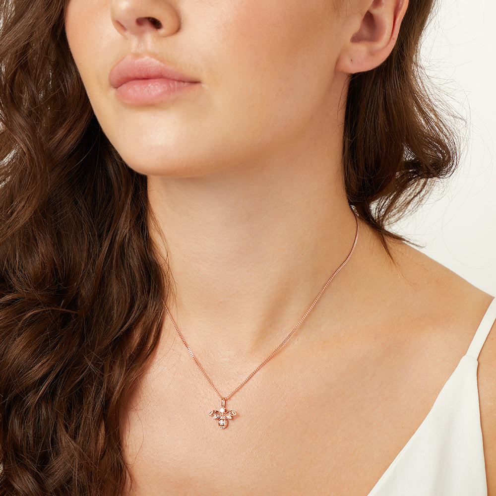 Small Rose Gold Bee Necklace Set With White Cubic Zirconia Stones-JOOLS by Jenny Brown