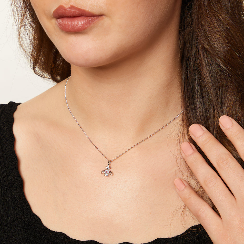 Sterling Silver Bee Necklace Set With An Oval Cubic Zirconia - JOOLS By Jenny Brown