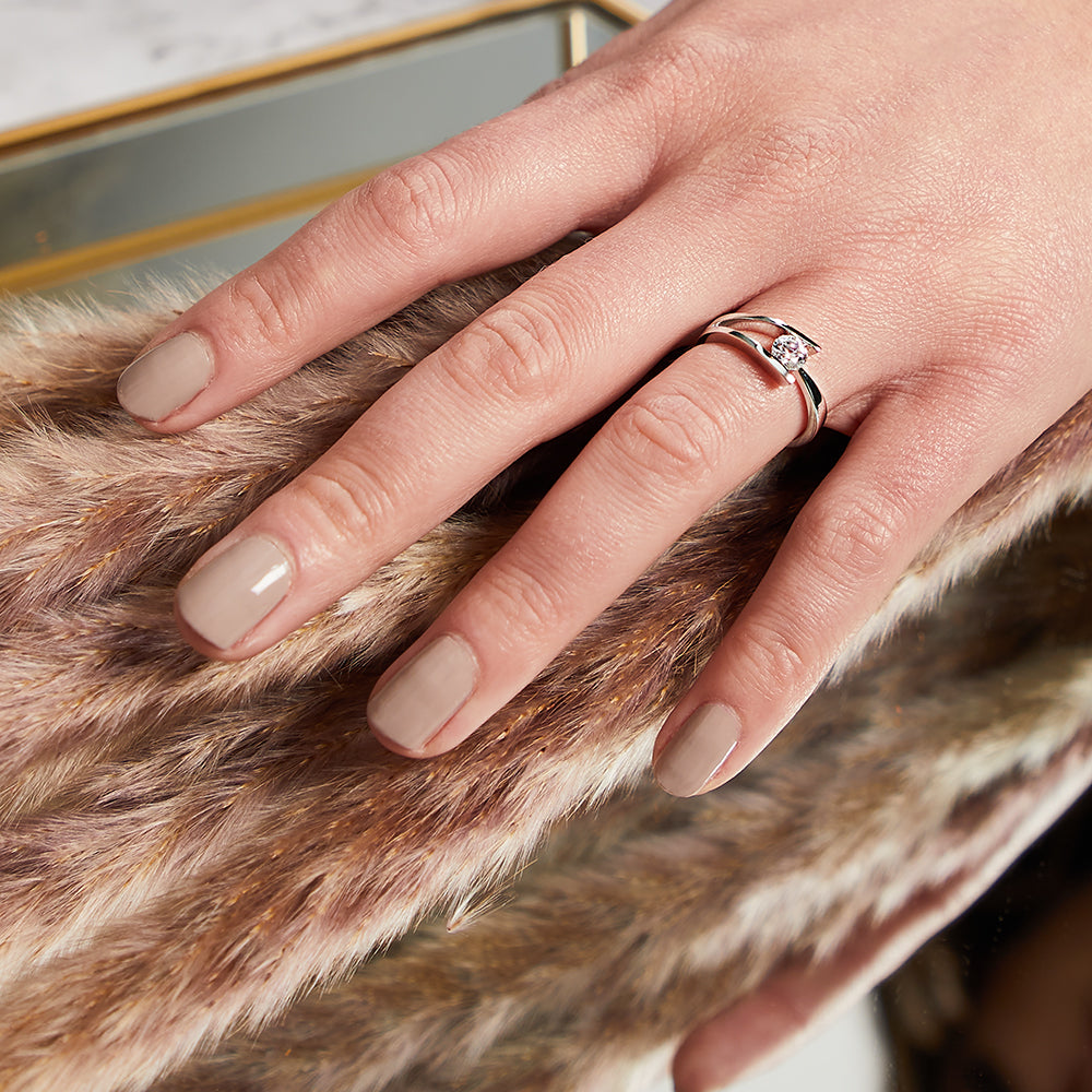 Sterling Silver Solitaire Ring Set With a 5 mm Half Carat Cubic Zirconia Stone Set Between Two Bars - JOOLS By Jenny Brown