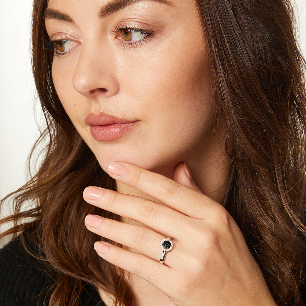 Sterling Silver Black Cubic Zirconia  Halo Ring JOOLS by Jenny Brown