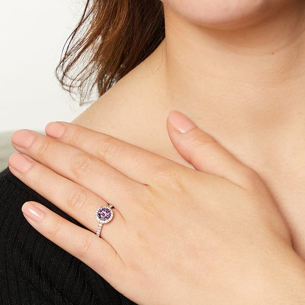 Sterling Silver Amethyst Cubic Zirconia Halo Ring JOOLS by Jenny Brown