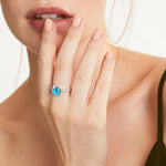 Load image into Gallery viewer, Sterling Silver And 3 Carat Halo Cushion Cut Ocean Blue Zirconia Ring - JOOLS By Jenny Brown
