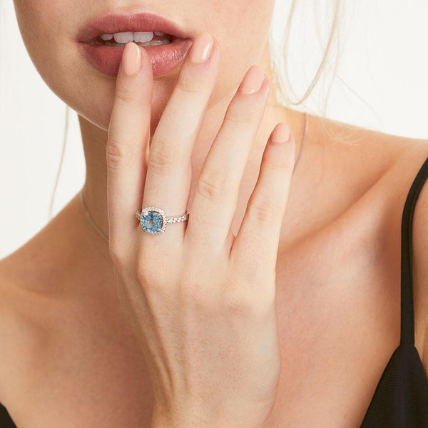 Sterling Silver And 3 Carat Cushion Cut Blue Topaz Zirconia Ring - JOOLS By Jenny Brown