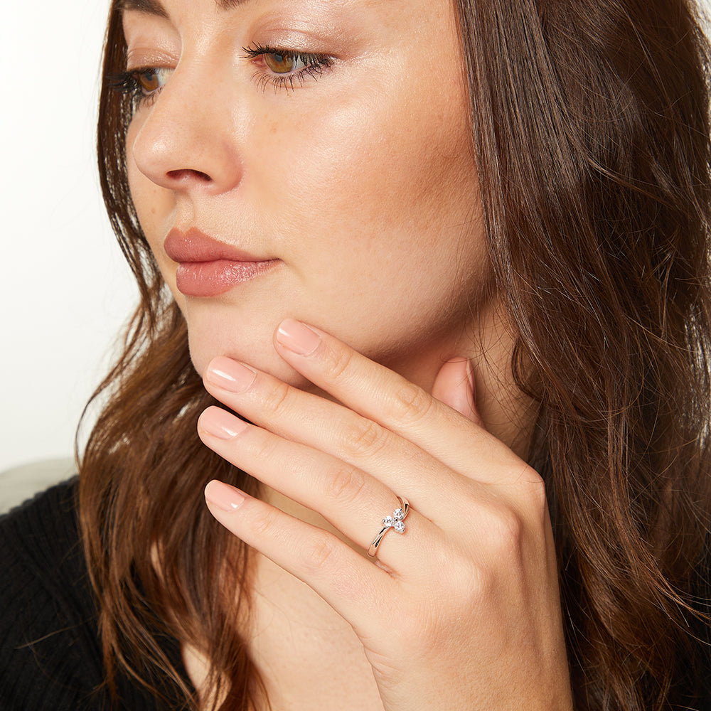 Sterling Silver Ring Set With Three Small Round Cubic Zirconia StonesRings - JOOLS By Jenny Brown