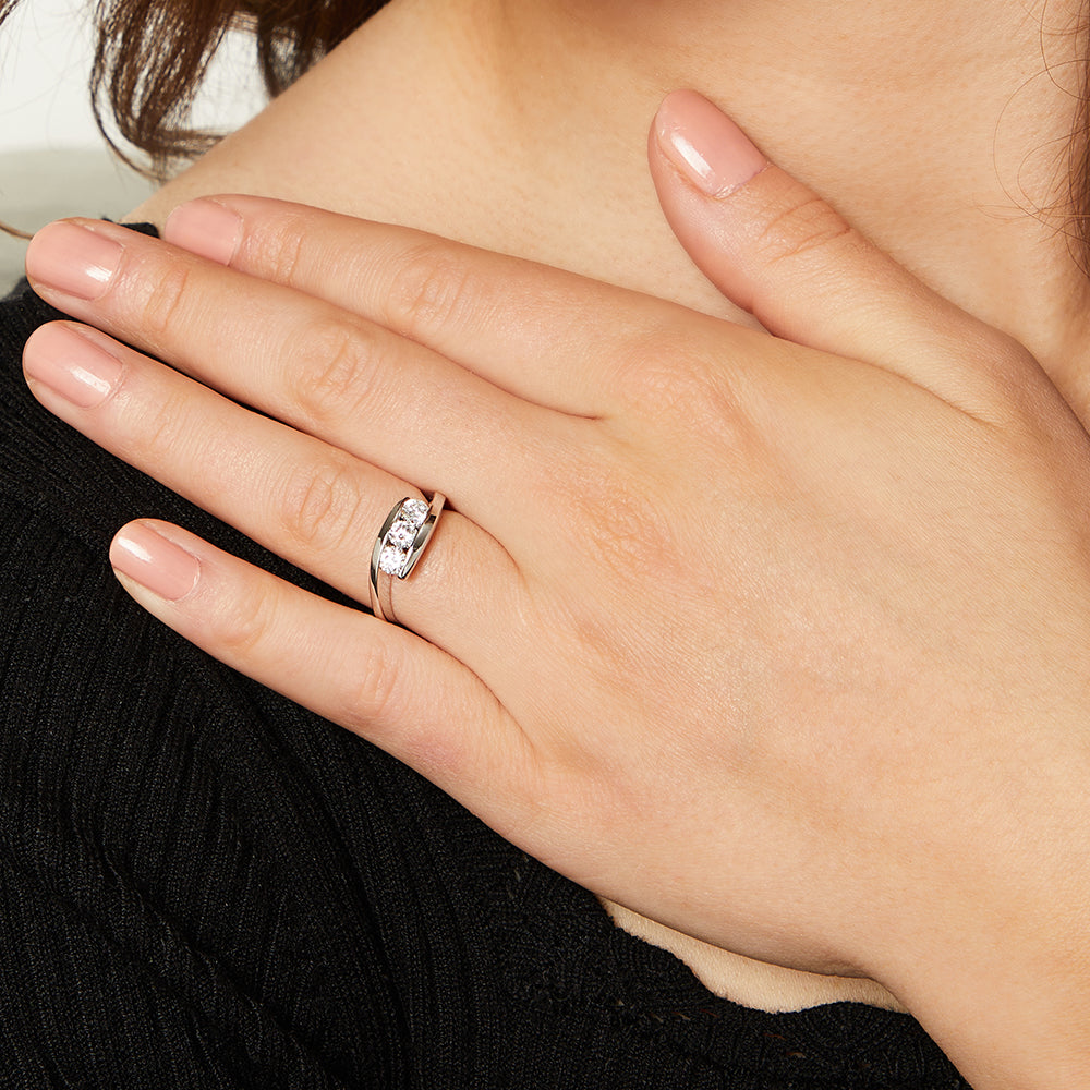 Sterling Silver Ring  Band Set With Three Round  Quarter Carat Brilliant Cubic Zirconia Stones - JOOLS By Jenny Brown