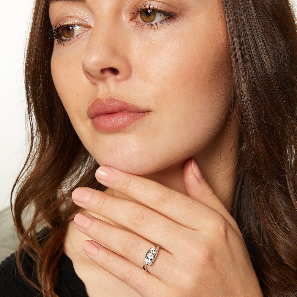 Sterling Silver Ring  Band Set With Three Round  Quarter Carat Brilliant Cubic Zirconia Stones - JOOLS By Jenny Brown