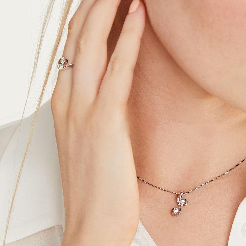 Sterling Silver  Ring  Set With Two Round Cubic Zirconia Stones In A S Shape SettingRings - JOOLS By Jenny Brown