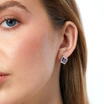 Load image into Gallery viewer, Sterling Silver And Amethyst Cubic Zirconia Square Offset Earrings - JOOLS By Jenny Brown
