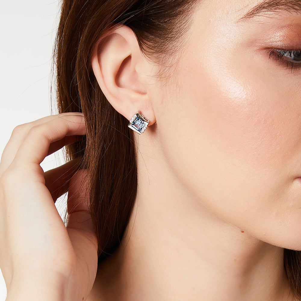 Sterling Silver Blue Topaz Cubic Zirconia  Earrings