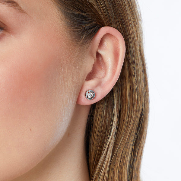 Sterling Silver Round Stud Earring With Star Cutout & Central Cubic Zirconia JOOLS by Jenny Brown