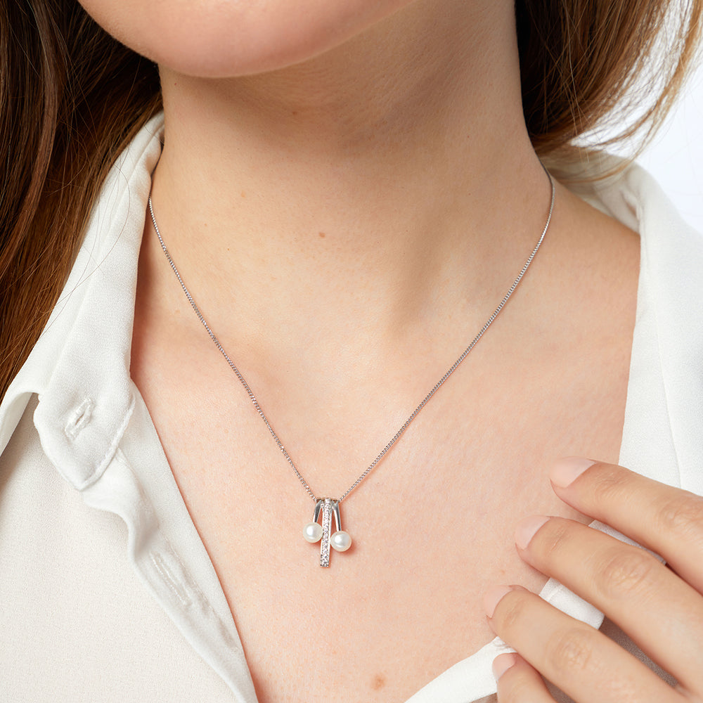 Sterling Silver Pearl Pendant With Pave Cubic Zirconia Drop  JOOLS by Jenny Brown