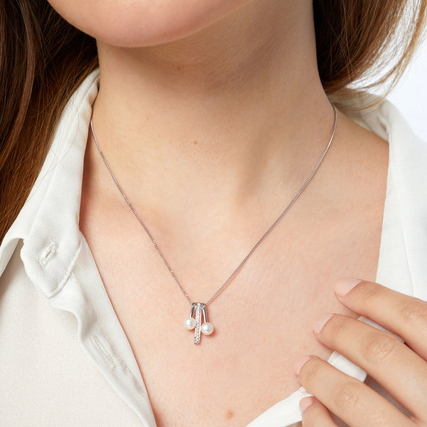 Sterling Silver Pearl Pendant With Pave Cubic Zirconia Drop  JOOLS by Jenny Brown