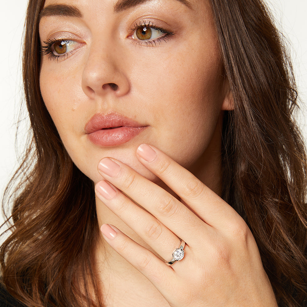 Sterling Silver 1 Carat Solitaire Ring Set With A Cubic Zirconia In A Bezel Setting - JOOLS By Jenny Brown