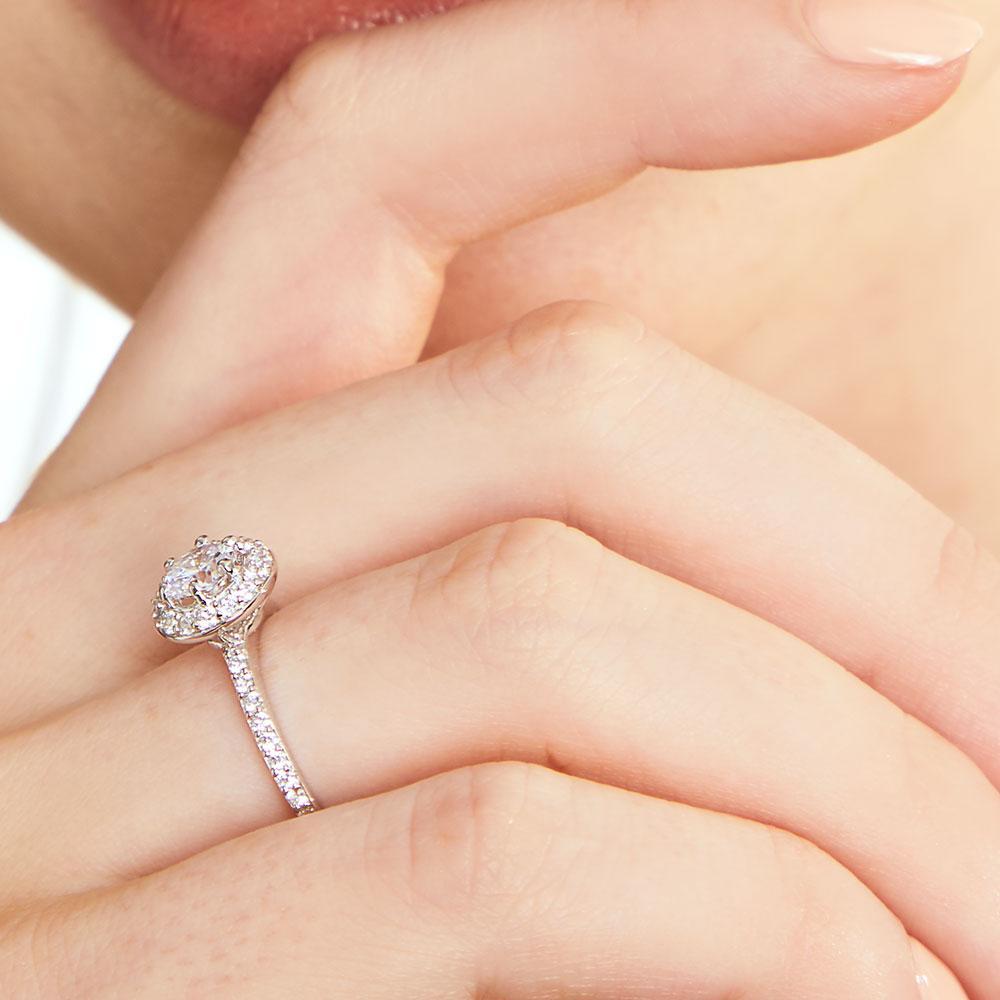 Sterling Silver and Round Brilliant Cut  Cubic Zirconia Halo RingRings - JOOLS By Jenny Brown