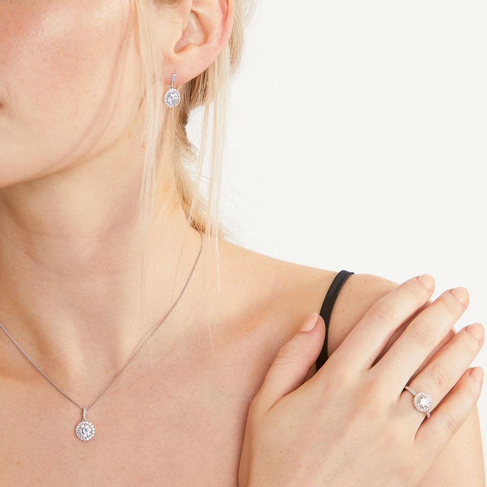 Sterling Silver and Round Brilliant Cut  Cubic Zirconia Halo RingRings - JOOLS By Jenny Brown