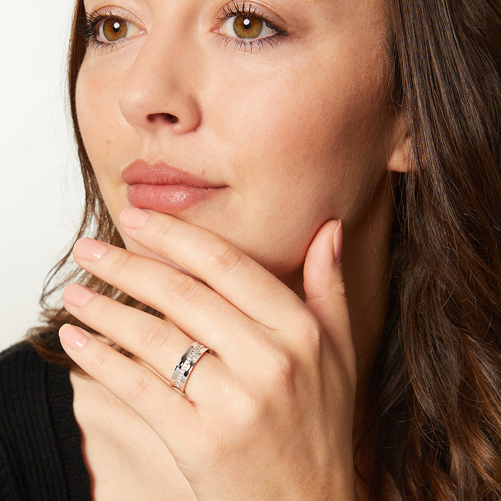 Sterling Silver Ring With Cubic Zirconia Concave Inner Band- JOOLS by Jenny Brown