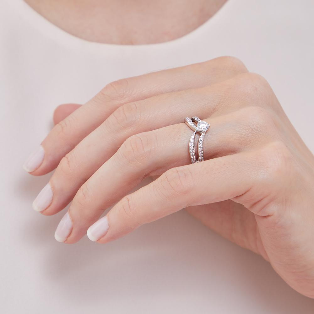 STERLING SILVER DOUBLE WISHBONE RING WITH A HALF CARAT SOLITAIRE CUBIC ZIRCONIARings - JOOLS By Jenny Brown